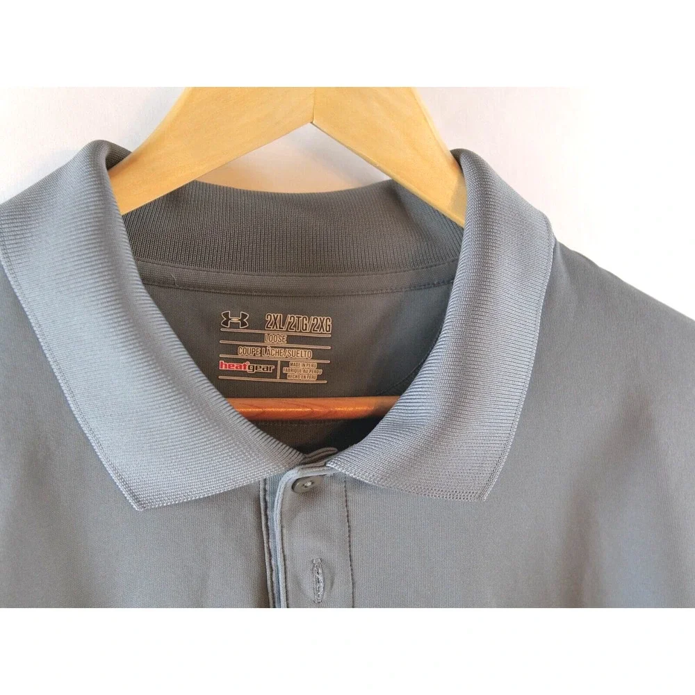 Under Armour Men's Polo 2xl Gray Embroidered POLO Shirt Heatgear‎ - Picture 5 of 8